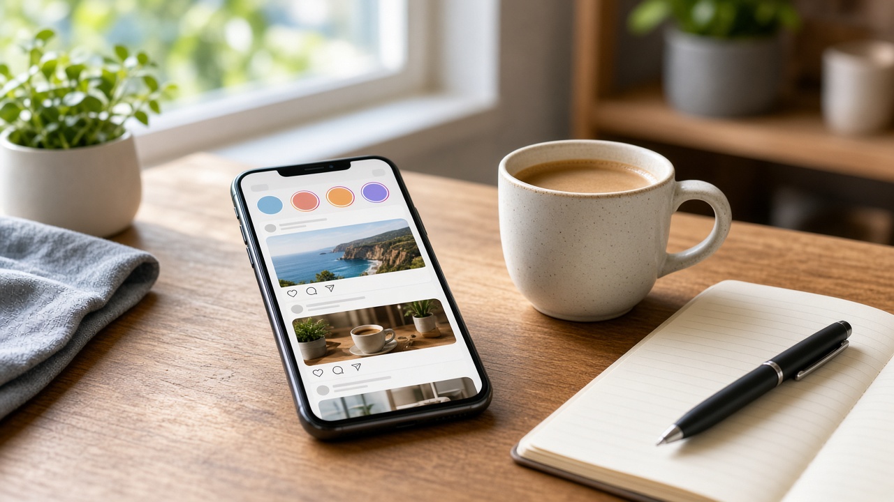Small business social media marketing on phone and laptop screens
