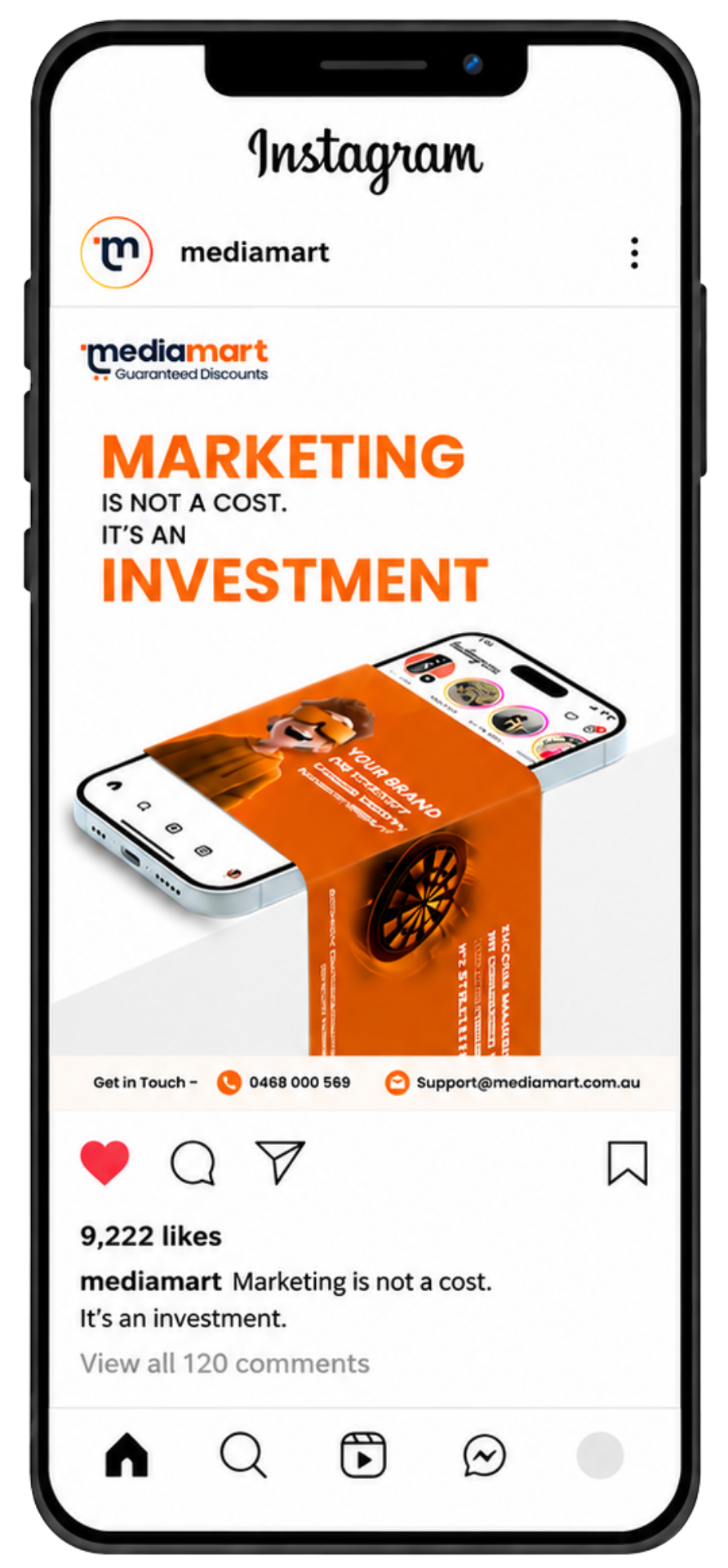 Media Mart Instagram social media marketing mockup on a smartphone